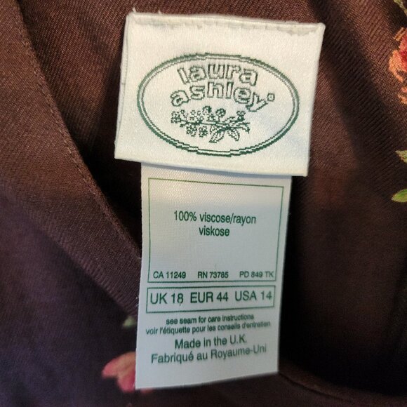 Vintage Laura Ashley Brown Pink Roses Midi/Maxi Slvless Dress Women 14 Cottage - Picture 2 of 12